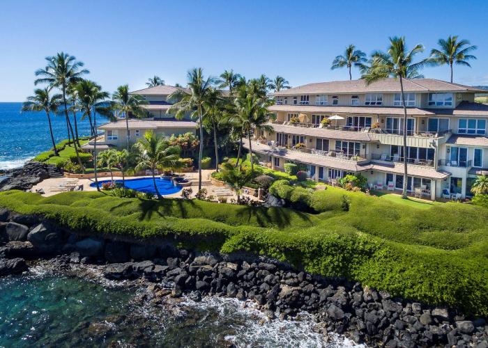 kauai coastline with condo and pool 