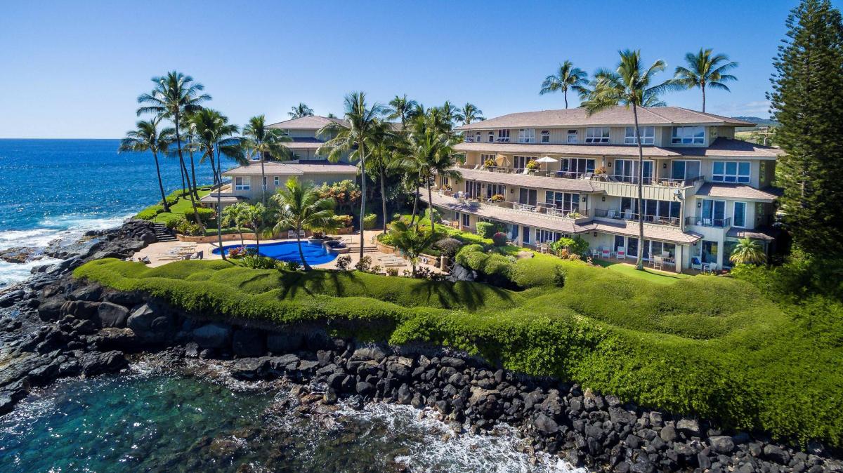 Kauai coastline with a condo and pool