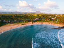 Aerial shot of Poipu beach